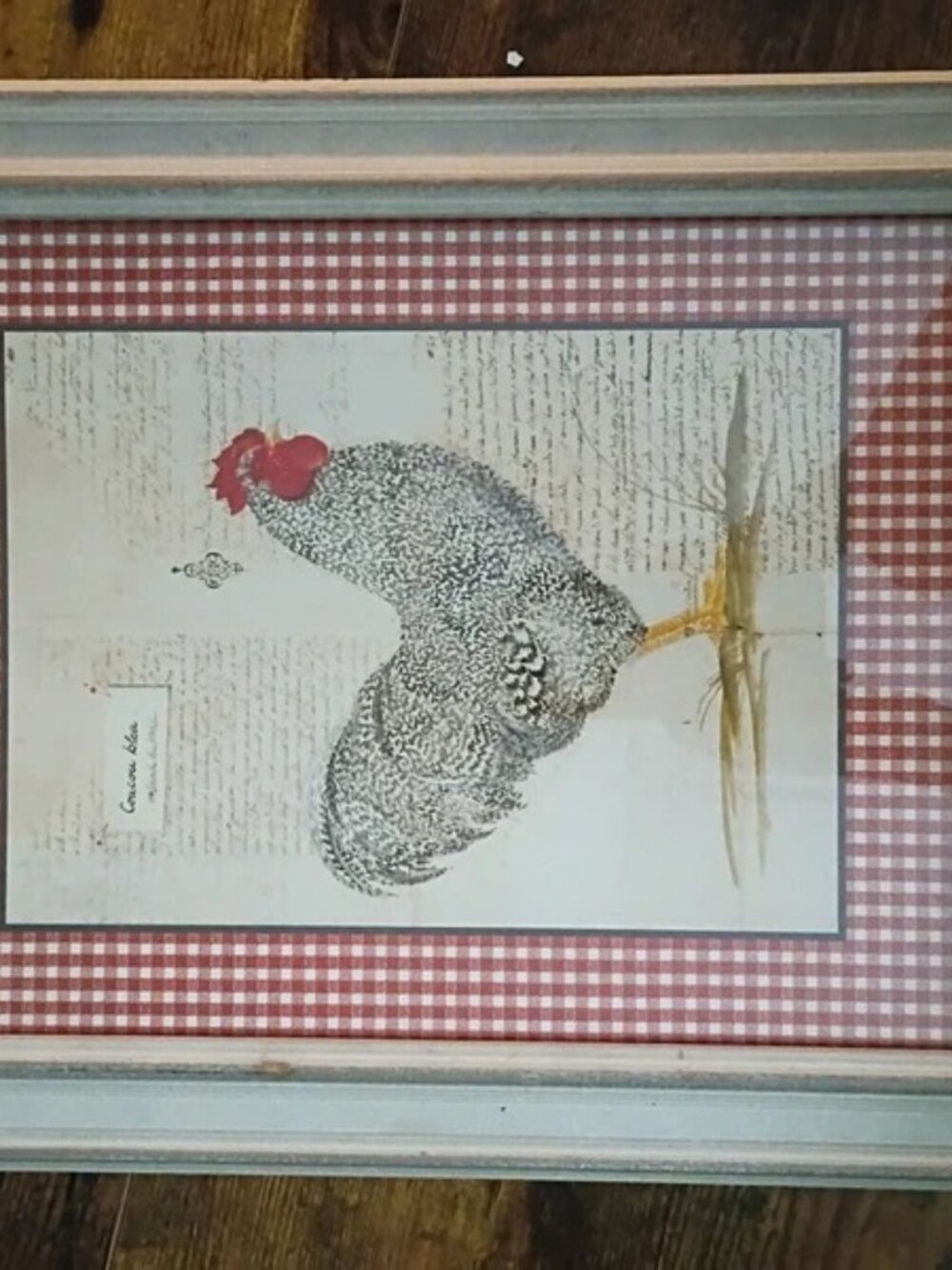 Vintage Gingham Roosters Framed Country Kitchen Wall Art